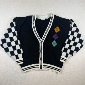 Vintage 90s Koman Abstract Checkered Knit Cardigan Sweater Made In Korea Size L